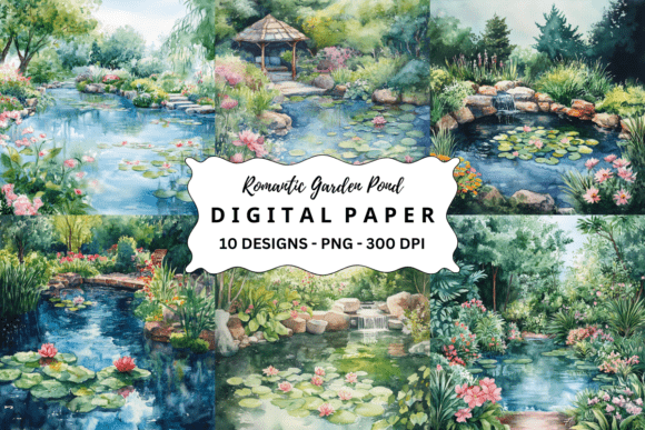 Download Romantic Garden Pond Digital Background - Background Collection