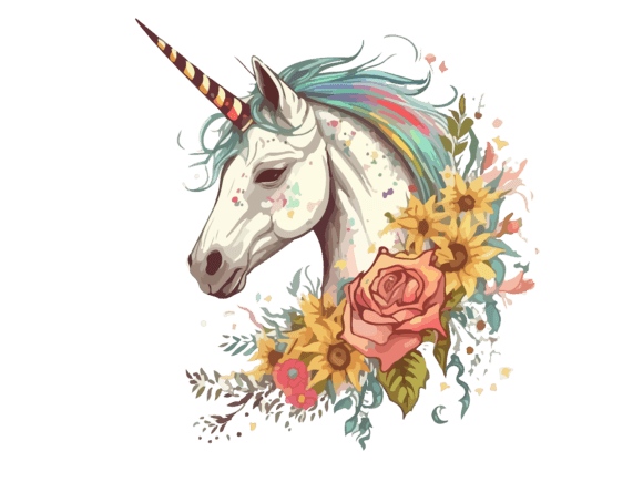 Download Watercolor Floral Unicorn Vector Clipart - Unicorn vector Collection